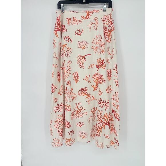 Soft Surroundings White Coral Beach Print Linen Blend Maxi Skirt Size Medium - Picture 1 of 9
